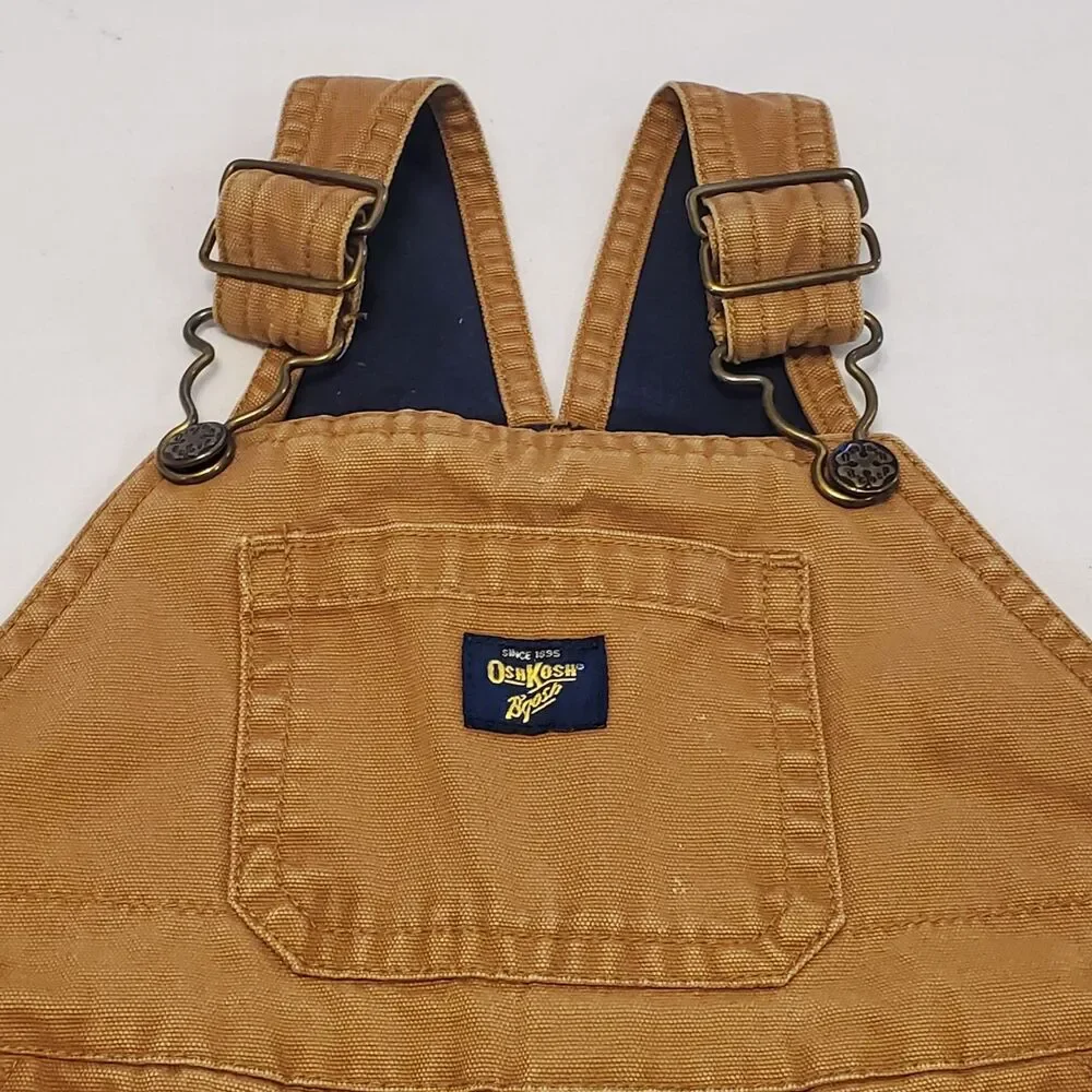 Rare Vtg Oshkosh B'gosh Canvas Double Knee Fleece Lined Overalls Sz 12 Months